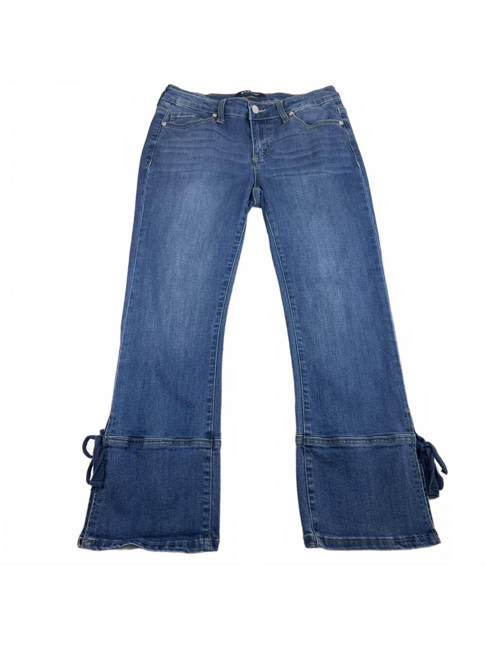Baccini Flare Jeans Womens Size 4 Blue Stretch Denim Tie Hem Y2K Boho